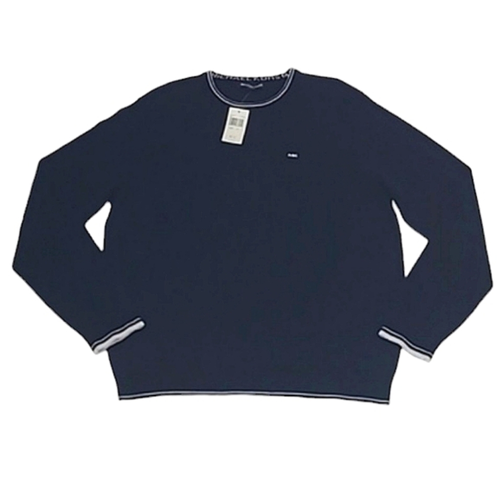 Michael Kors Fall 1 Sweater Crew Neck Midnight Blue Cable Knit Pullover Cardigan